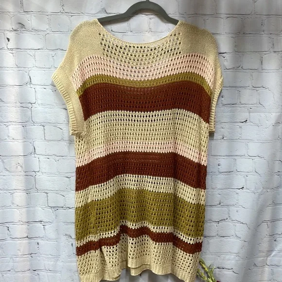 Cato open knit shirt sleeve striped 18/20W sweater - Picture 7 of 7